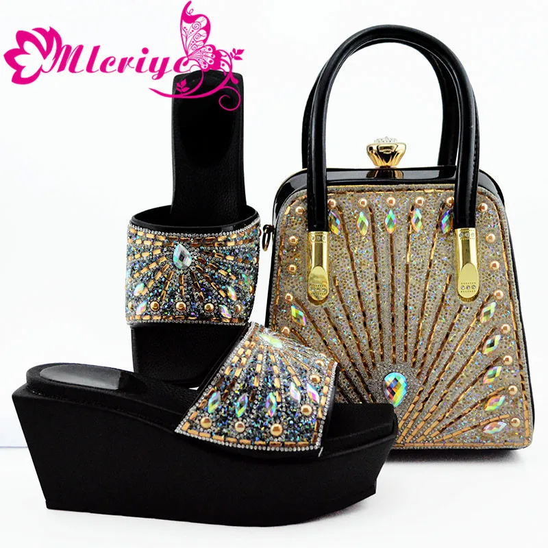 

Latest Italian Shoes with Matching Bags Set Decorated with Rhinestone Nigerian Women Party Pumps with Purse Luxury Sandals Women