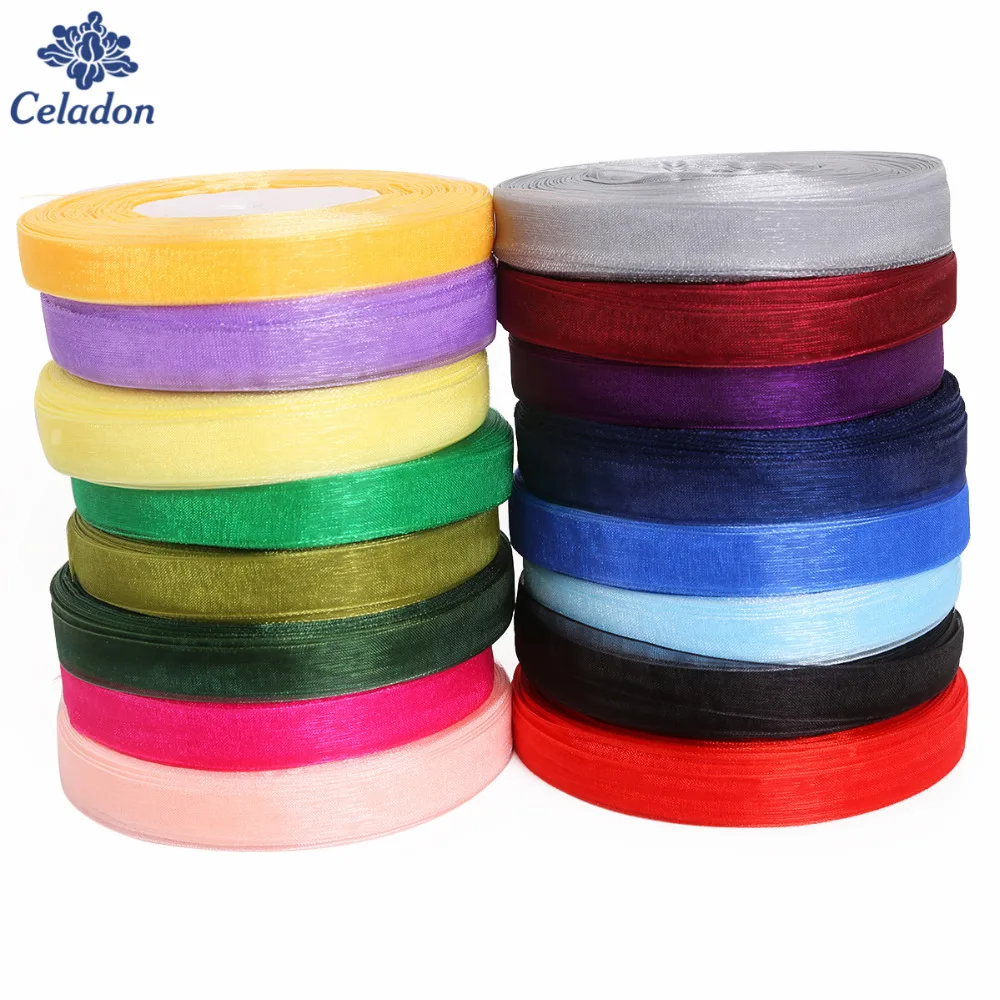 

50yard/lot 12mm Silk Satin Organza Ribbon Apparel Sewing Fabric For DIY Gift Packaging Wedding Decoration Ribbon