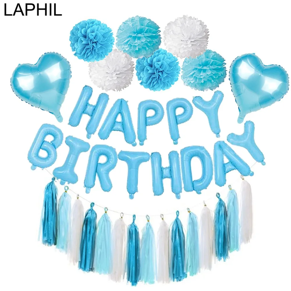 LAPHIL синий с днем рождения баннер набор розовый папиросная бумага кисточка гирлянда мальчик девочка день рождения украшения для взрослых вечерние принадлежности