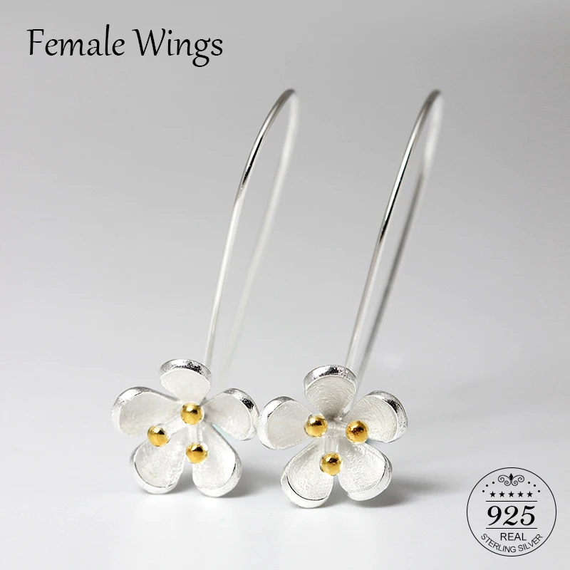 

Female Wings S925 Flowers Drop Earring For Woman Sterling Silver Jewelry Elegant Long Earrings Girlfriend Valentine Gift FE013