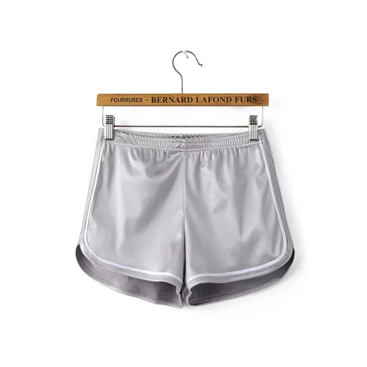 Light gray Ellacey летние шорты для женщин с высокой талией эластичные глянцевые повседневные короткие Feminino для отдыха фитнес упражнения женские шорты - Цвет: Light gray
