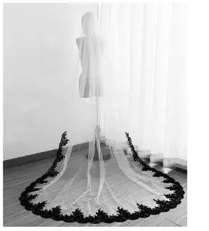 Wedding accessories 1t Ivory white Wedding Veil Cathedral Bridal Veils Stock+Comb long black lace veil custom 3m