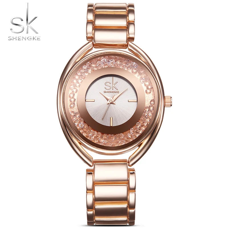 

SK Fashion Women's Wrist Watches with Diamond Golden Watchband Top Luxury Brand Ladies Jewelry Bracelet Clock Female Gift 2017