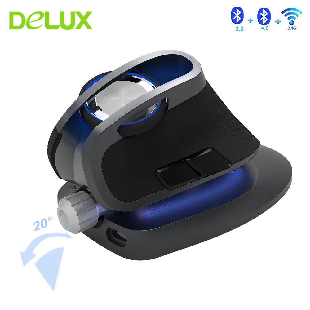 Delux M618X 2,4 ГГц Беспроводная+ Bluetooth 3,0/4,0 многомодовая перезаряжаемая эргономичная Вертикальная компьютерная USB игровая 6D мышь