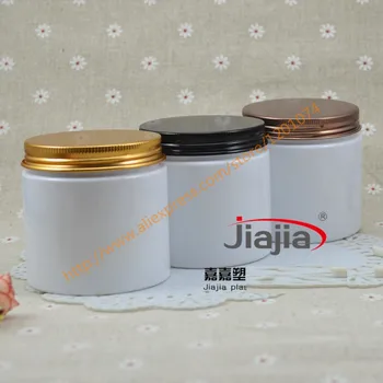 

200g PET white Cosmetic Jar with black/bronze/gold Aluminum Cap, 200ml white PET Packaging,cream jar, 200ml food storage jar