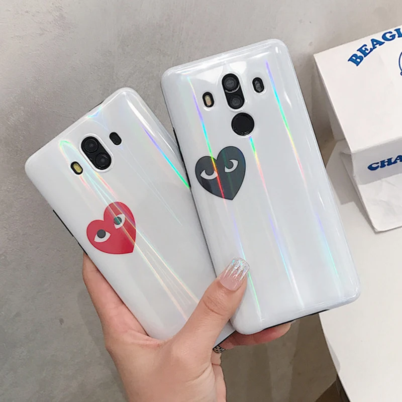 

Luxury aurora CDG Play Comme des Garcons Case for Huawei P20 Pro Mate 10 Nova 3 honor 10 Laser Blu-ray Soft Silicon Cover Coque