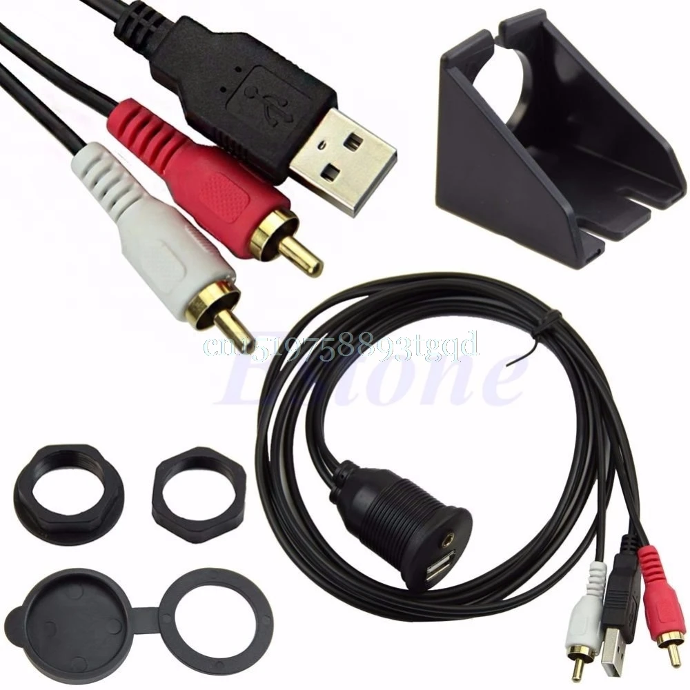 Zapuštěná montážní palubní deska USB portu / 3,5 mm audio k USB muži + 2 konektory RCA