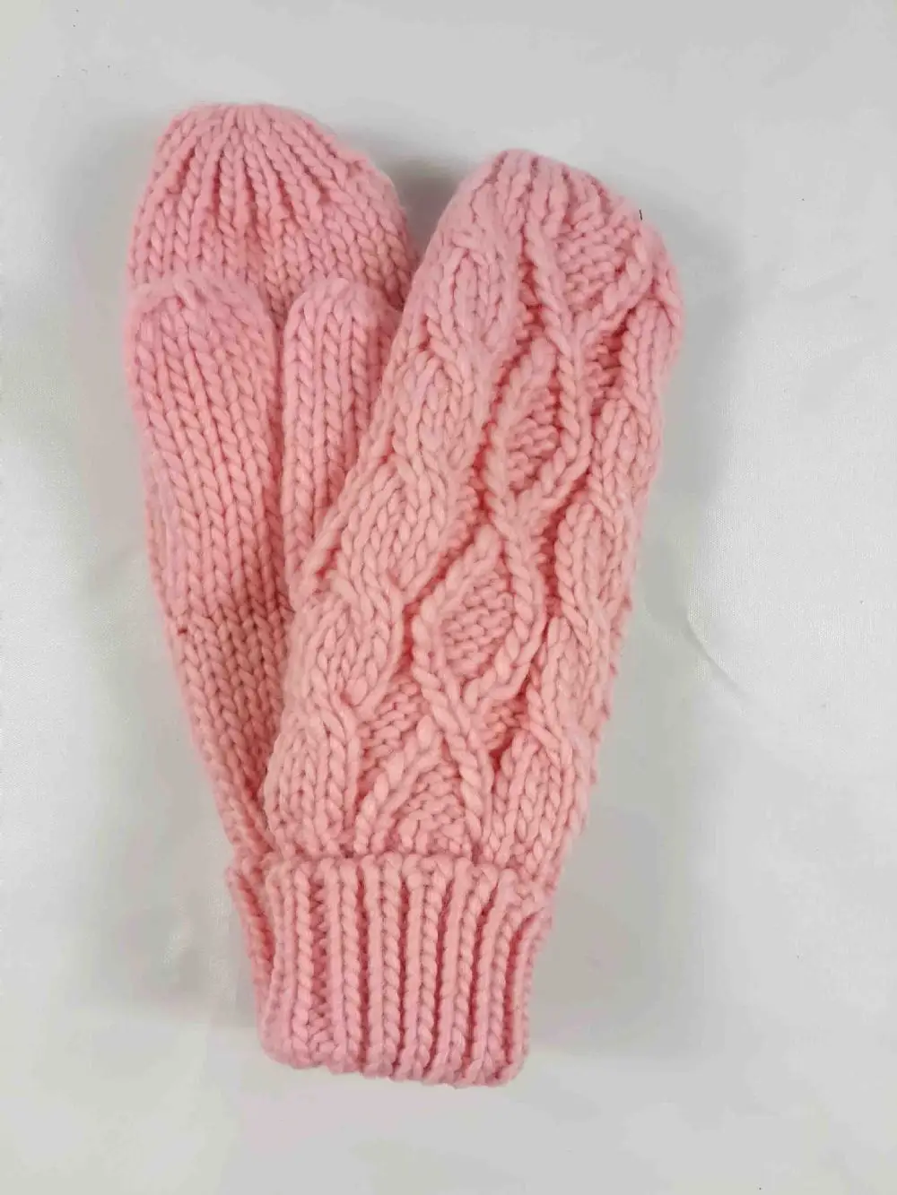 Модные женские зимние вязаные перчатки варежки - Цвет: pink