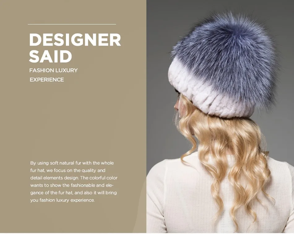 Fashion Womens Fur Beanies Real Rex Rabbit Fur Hats with Stripe Design Hat Ladies Winter Warm Rex Rabbit Fur Caps (1)