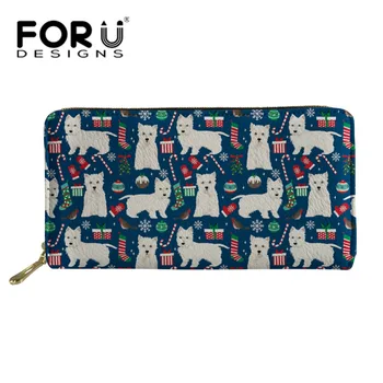 

FORUDESIGNS Women Wallet Christmas Westie Printed Cartoon Long Wallets Money Handbag Ladies Coin Purses Bank Card Holder Zipper