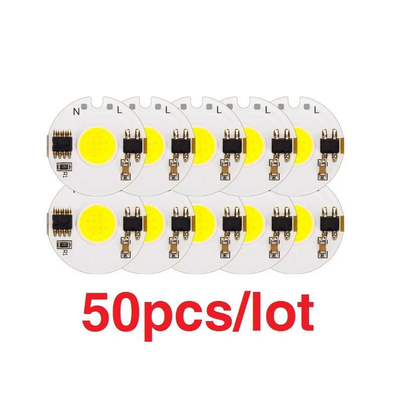 

50pcs LED Lamp COB Chip 9W 7W 5W 3W Real Power 220V Input Smart IC DIY For Spotlight Floodlight Cold White Warm White