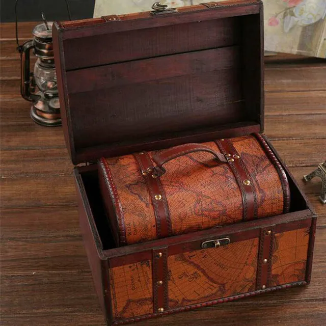 3pcs Set Chic Wooden Pirate Jewellery Storage Box Case Holder 3pcs Set Chic Wooden Pirate Jewellery Storage Box Case Holder Vintage Treasure Chest Decor Bo