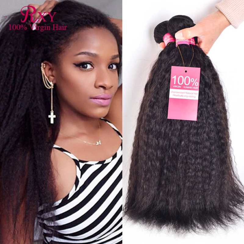 

8A Brazilian Kinky Straight Human Hair Weave 4 Pcs Coarse Yaki Bundles Italian Yaki Kinky Straight Weave Virgin Hair Extension