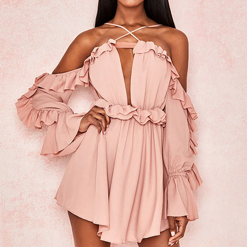 

2019 Summer chiffon ruffles Women Bikini Cover Up sexy off shoulder Swimsuit Cover-Ups Bathing Suit Beachwear Tunic Beach Dress
