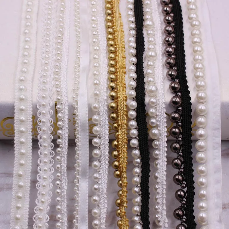 

Meetee 10yards 10mm Beaded Pearl Lace Trim Ribbon Clothing Collar Bag Decor Webbing DIY Sewing Handmade Crafts Accessories C6-1