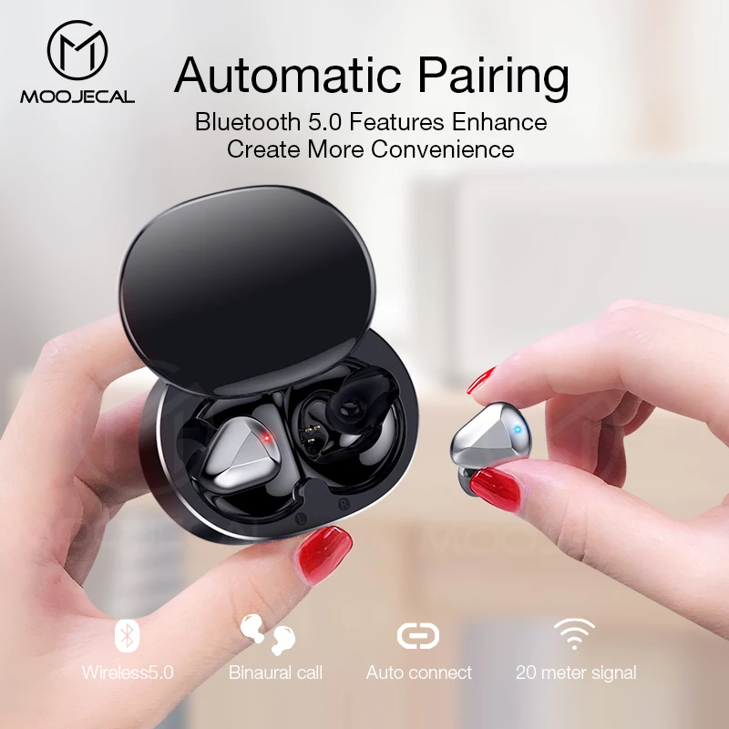 

MOOJECAL Wireless Bluetooth Earphone In Ear Sport Headphones Twins Earpiece Stereo Headset With Charge Box For iPhone Samsung