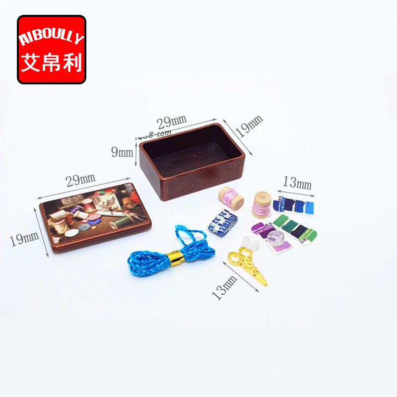 

1/12 Scale Dollhouse Miniature Vintage Sewing Kit Box Play Miniaturas Doll House Furniture Accessories Toy