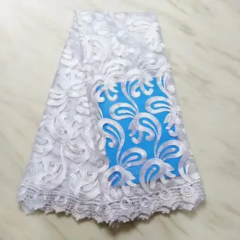 

2019 Latest White French African Lace Fabric High Quality 3 D Flowers African Embroidered Tulle 3D Lace Fabric for Wedding