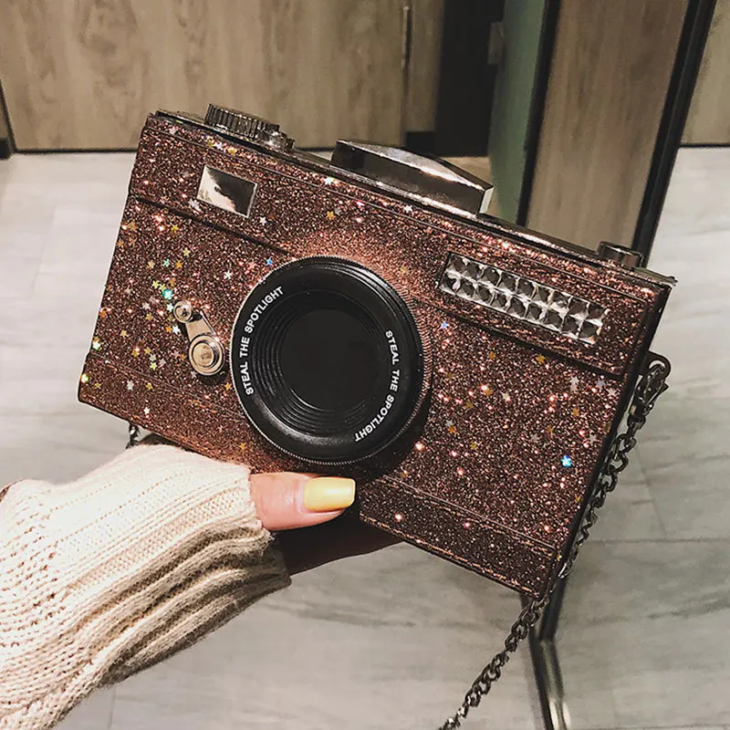 شخصية حقيبة المرأة حقيبة ساع الترتر كاميرا عارضة بو الجلود مخلب حقيبة يد بسلاسل Crossbody حقائب كتف Bolsas