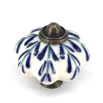

8pcs 43mm Retro Hand painted ceramic knobs vintage White and Blue Porcelain Pumpkin Door Handle for Cabinet Drawer Closet