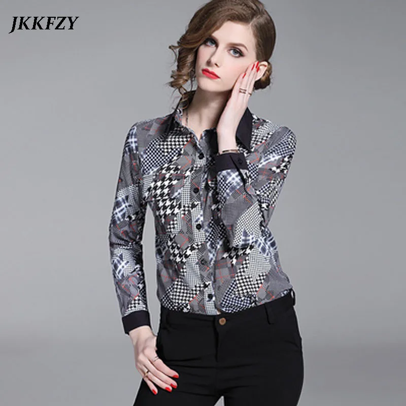 Elegant Women Casual Blouse Luxury Design Runway Top 2019 Summer New Geometric Elements Print Shirt Elegant Women Casual Blouse Luxury Design Runway Top 2019 Summer New Geometric Elements Print Shirt