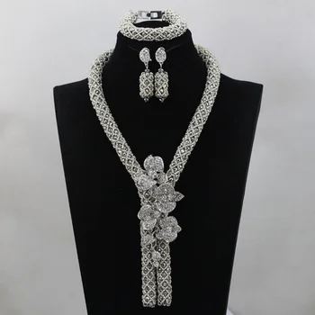 

Fashion Silver African Beads Handmade Jewlry Set Accessories Nigerian Wedding Indian Bridal Necklace Set Free Shipping ALJ900