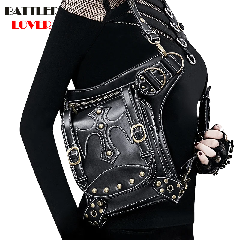 Lady Pockets Retro Waistbag Messenger Bag Punk Mujer Femme Women Hiking Crossbody Bag Womens High Quality Leather Travel Leg Bag