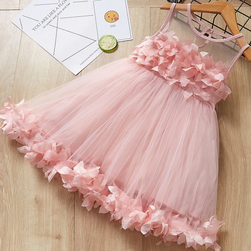 Повседневные платья для девочек летняя новая детская одежда однотонное Сетчатое платье с бантом и круглым вырезом для девочек костюм принцессы в горошек