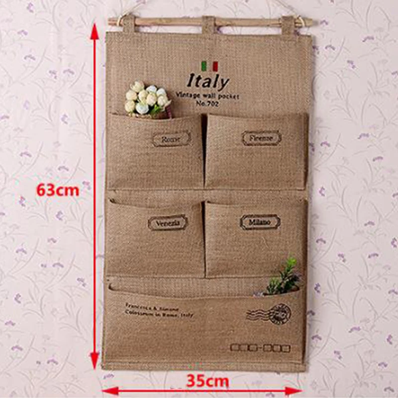 5 جيب الباب جدار سلة غسيل معلقة زكا نمط حقيبة الكتان القطن أشتات للطي حقيبة التخزين المطبخ الحمام حقيبة للحمل