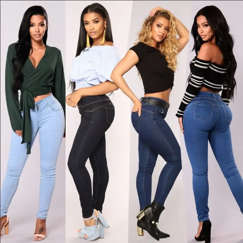 QMGOOD 2019 Женские Эластичные Обтягивающие джинсы женские с высокой талией джинсы плюс размер пуш-ап сексуальные тонкие узкие брюки синие