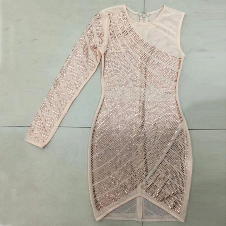 Amily. c новое мини-платье на одно плечо с бриллиантами, облегающее платье с длинными рукавами, модные Клубные вечерние платья знаменитостей
