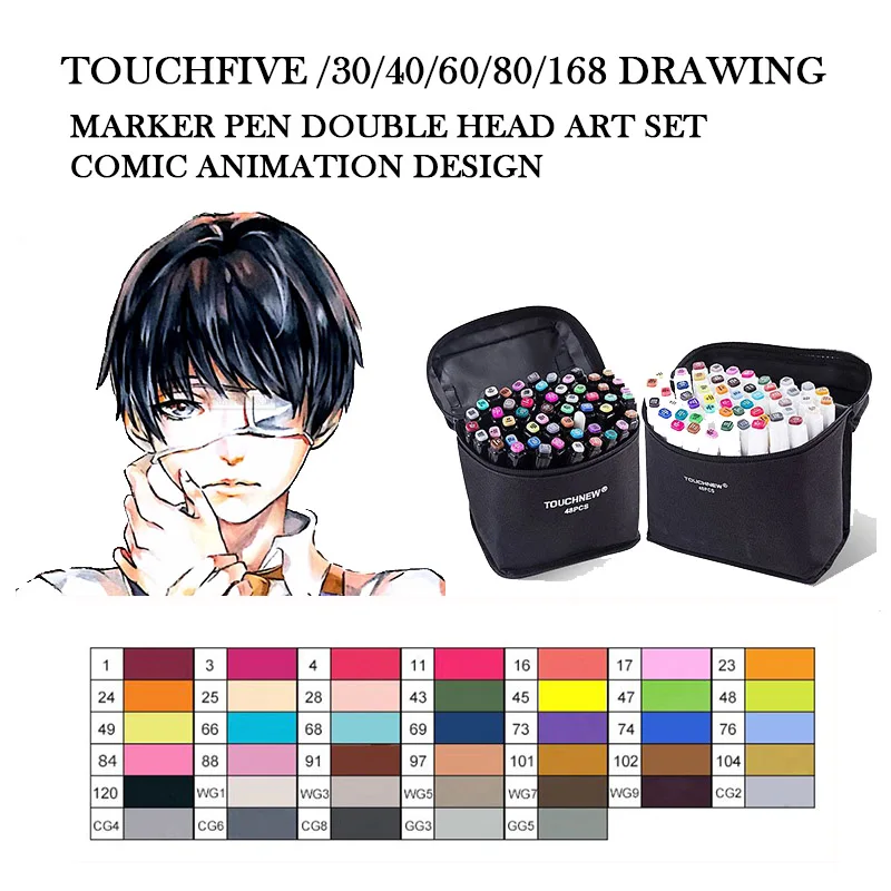 

TouchFIVE / 30/40/60/80 / 168 Color Marker Set Drawing Marker Brush Double Head Art Set Marker Drawing Comic Animation Design