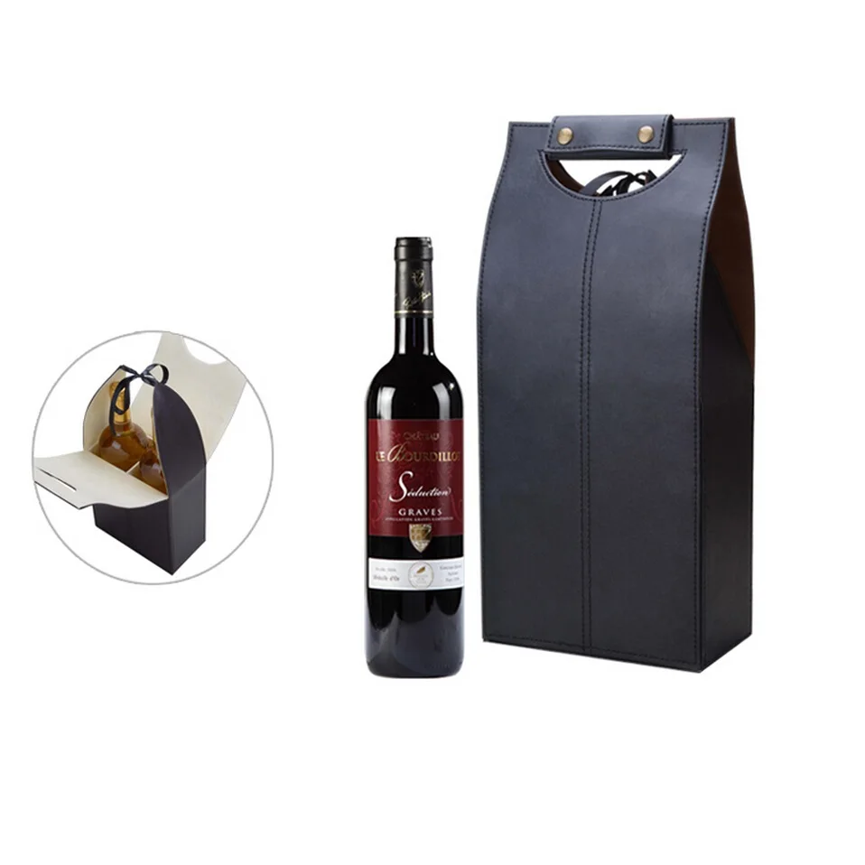 2 бутылки Стандартный бутылки вина сумка с ручкой, винный ПУ Подарочная коробка, черный или красное вино Кожа box(00032