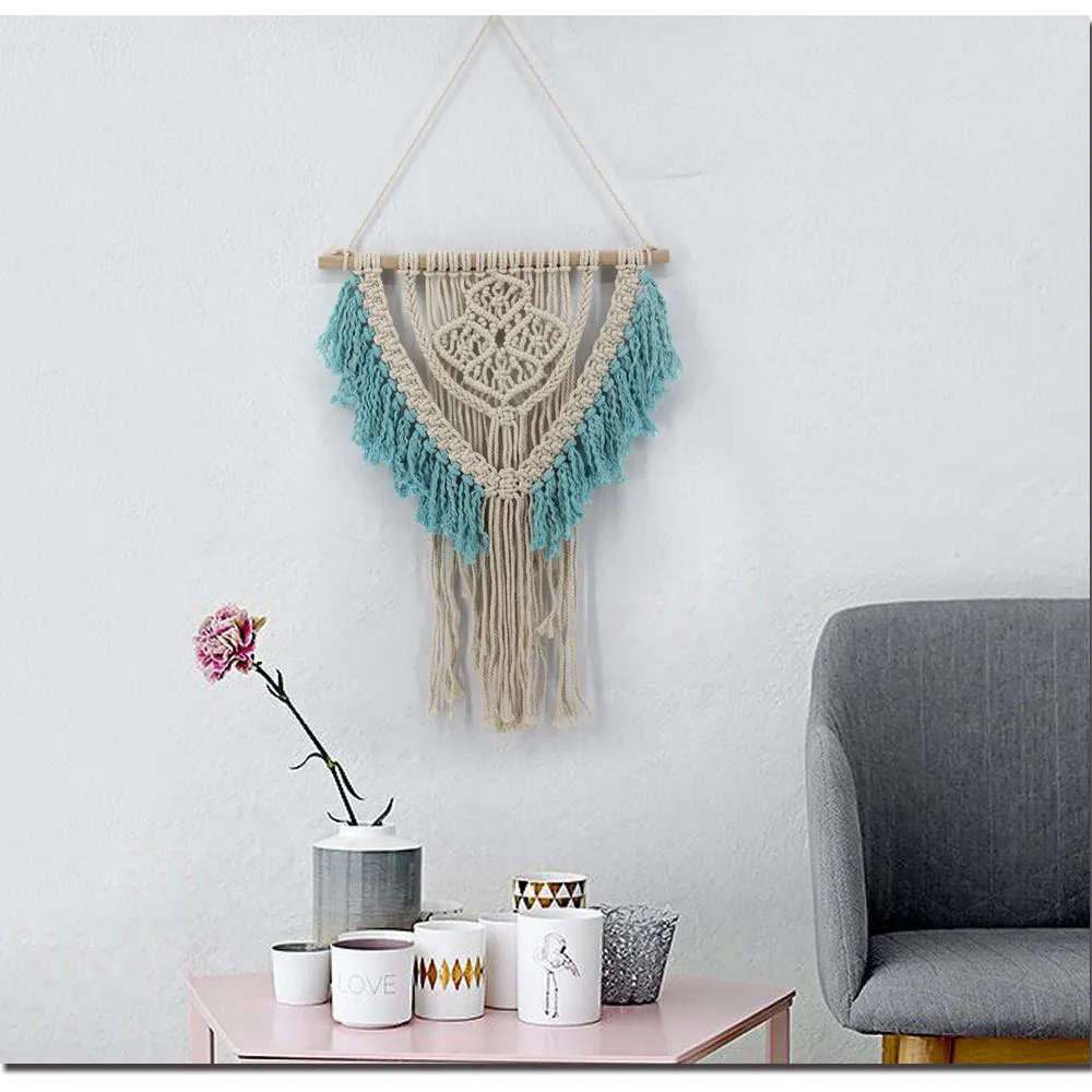 Ручной работы сплетенные стене висит прекрасный Стиль арт настенный флаг Boho хлопчатобумажный декор для Спальня или квартиры 49X58 см