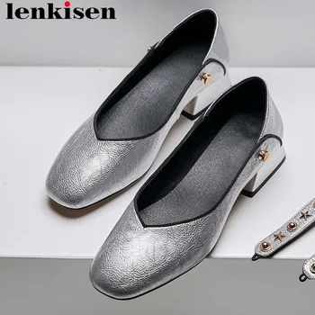 

New arrival fashion natural leather low heels buckle strap rivets decoration pumps slip on large size simple dating shoes L5f3