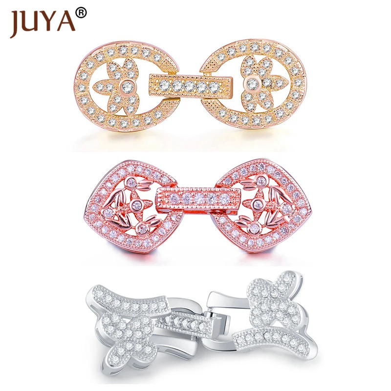 

Fashion Copper Metal Inlaid Zircon Clasps Hooks for Bracelet End Connectors For Jewelry Making DIY Pearl Necklace Buckle