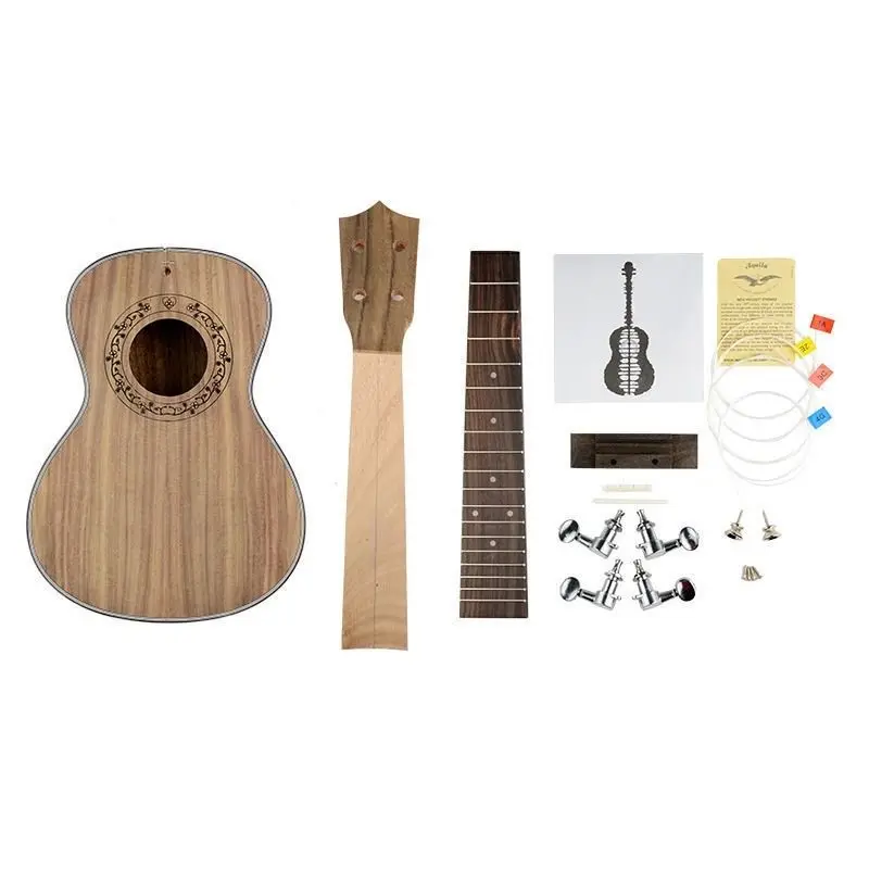 23 inches Ukulele Luthier DIY KIT Concert Body+ Neck +Pegs +Strings +Fretboard ETC KIT White
