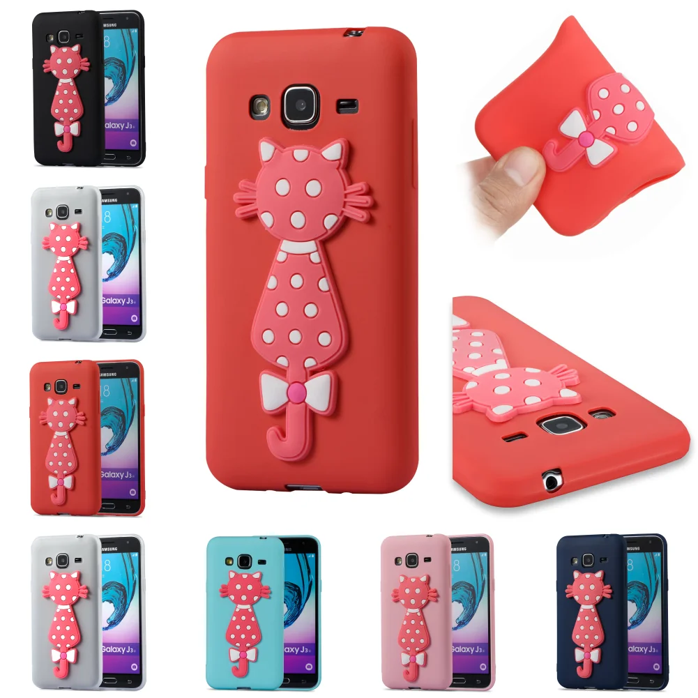 Cartoon TPU Cute 3D Cat Silicone Kryty Shell Phone Case Bag Cover For Samsung Sumsung Galaxy Galax J3 2016 j 310 |