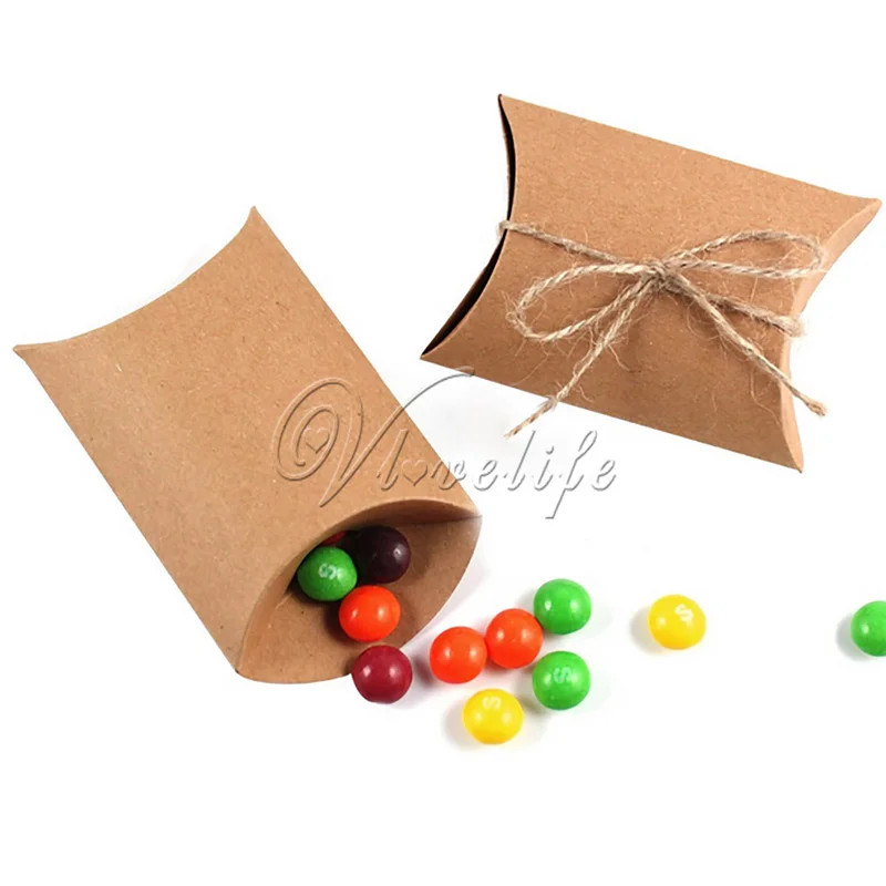 

12pcs/lot New Style Kraft Paper Gift Candy Box Cute Pillow Box Shape Wedding Favor Party Decor Wholesales 9cm x 13cm