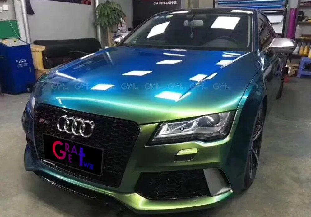 Gloss Magic Ghosts Green Vinyl Wrap Film With Air Bubble Free Magic Glossy Car Wrap Cover Styling Size 1.52*20M/Roll