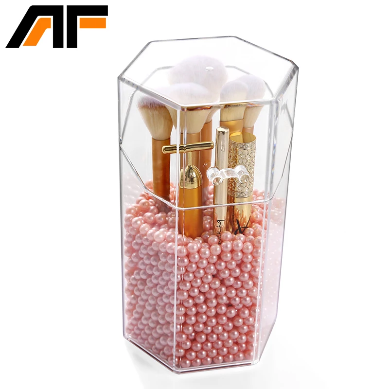 

AF New Hexagon Makeup Brush Cosmetic Case Without Pearls Transparent Acrylic Cosmetics Pencil Case Makeup Organizer Cosmetic