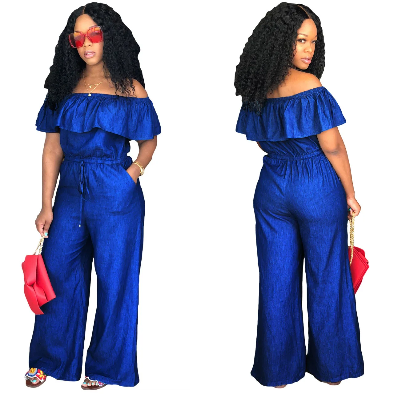 2019 new one-neck baggy denim jumpsuit 2019 new one-neck baggy denim jumpsuit