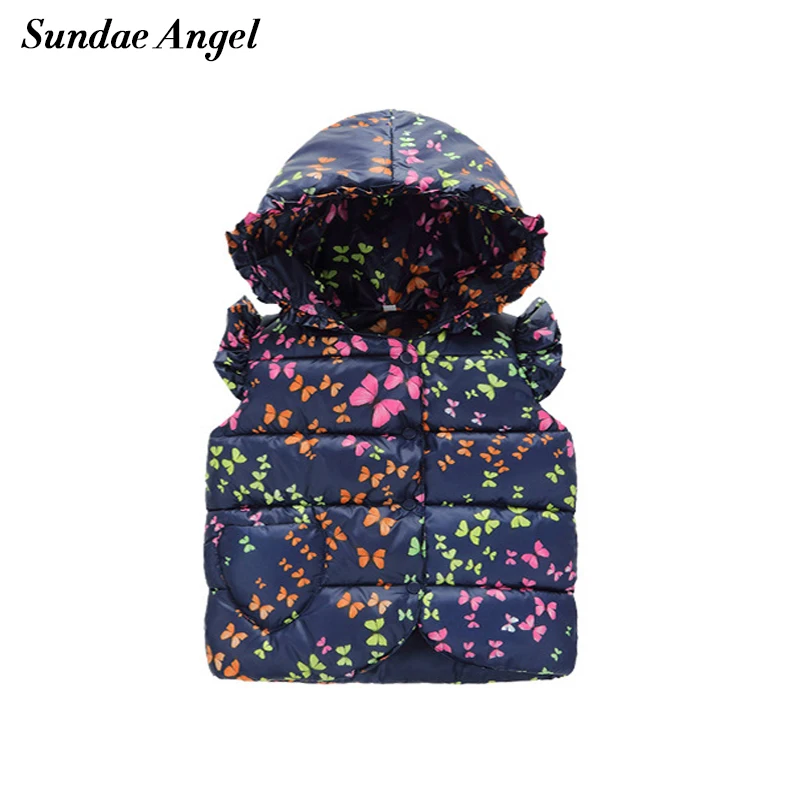 

Sundae Angel Kids Baby Girl Vest Print Butterfly Cartoon Hooded Warm Outerwear Coats Sleeveless Waistcoats Clothes 2-6 Years