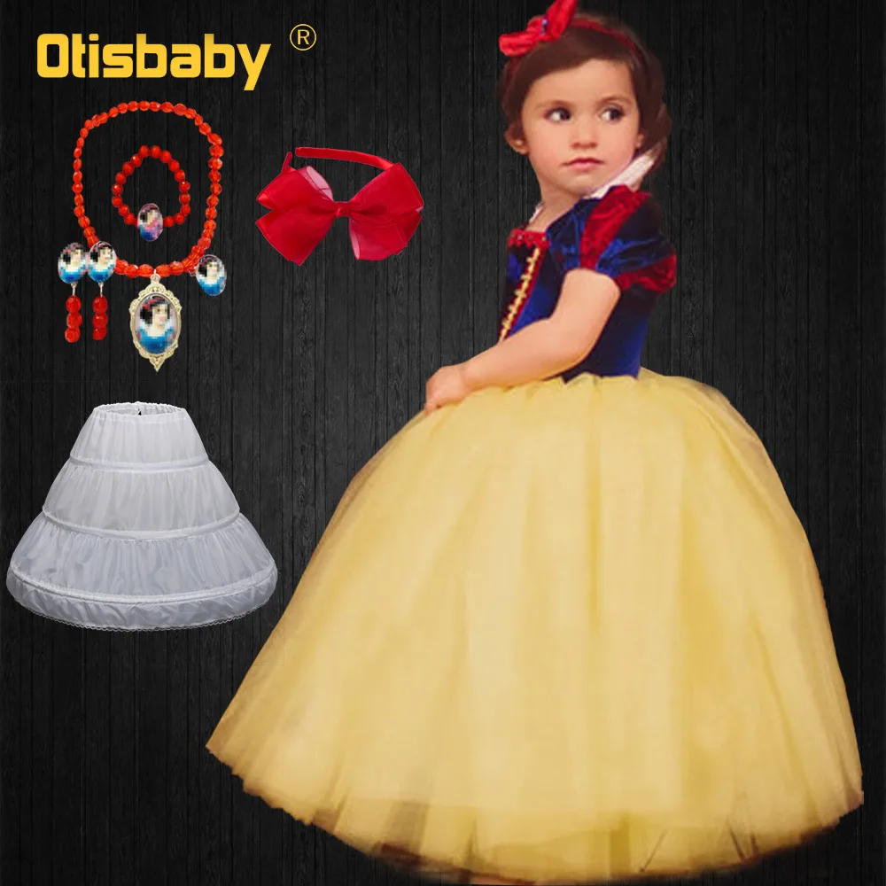 

Girl Snow White Costume Princess Dress Arm Sleeves Cloak Kids Puff Sleeve Gown Child Party Christmas Birthday Fancy Dresses Tutu