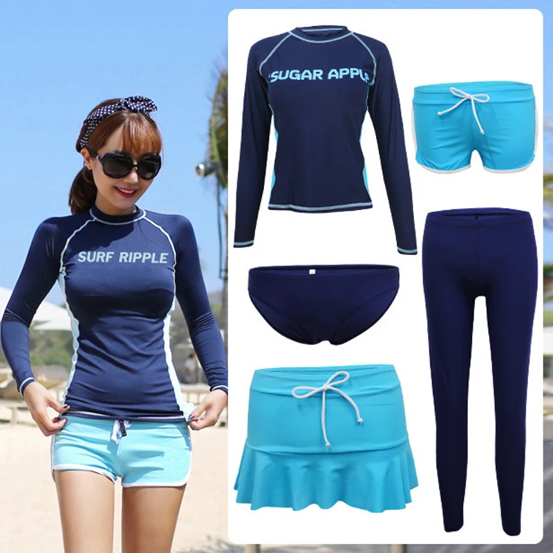 

Rash Guards Swimwear Women's Windsurf Suit For Surfing Korean Women Bikini Guard Clothes Surf Wear New Swimsuit Lovers Three