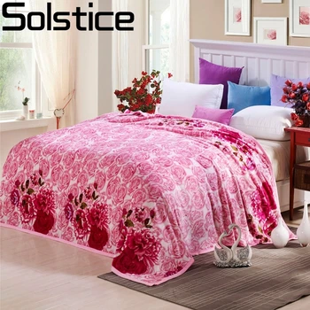 

Solstlce Beddings High Quality Warm And Comfortable Pink Flower Coral Cashmere Blankets Single Bed Double Bed 4 Size Blanket