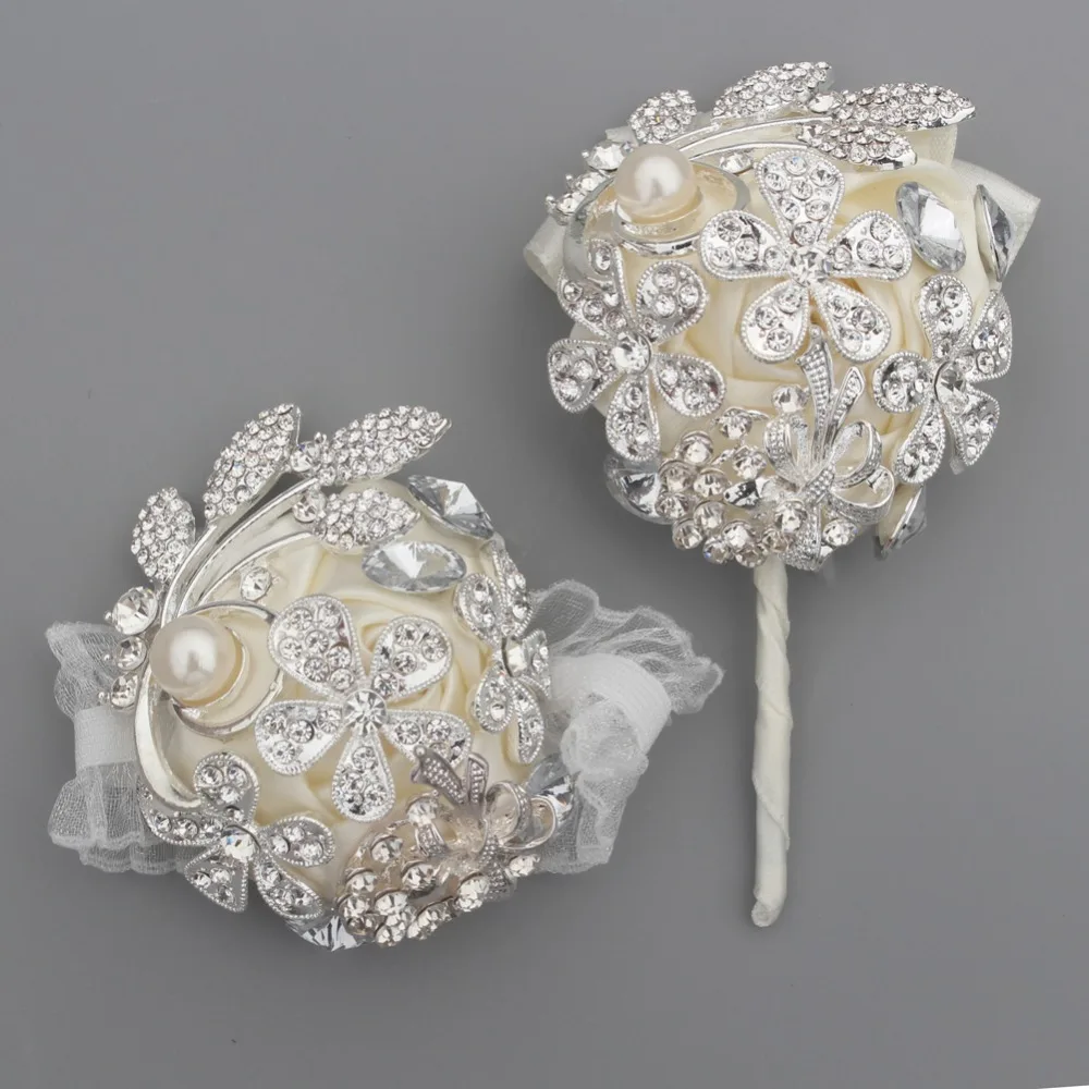 H& S свадебный роскошный букет(цветок на запястье и бутоньерка) Все хрустальные жемчужины Свадебный букет невесты набор