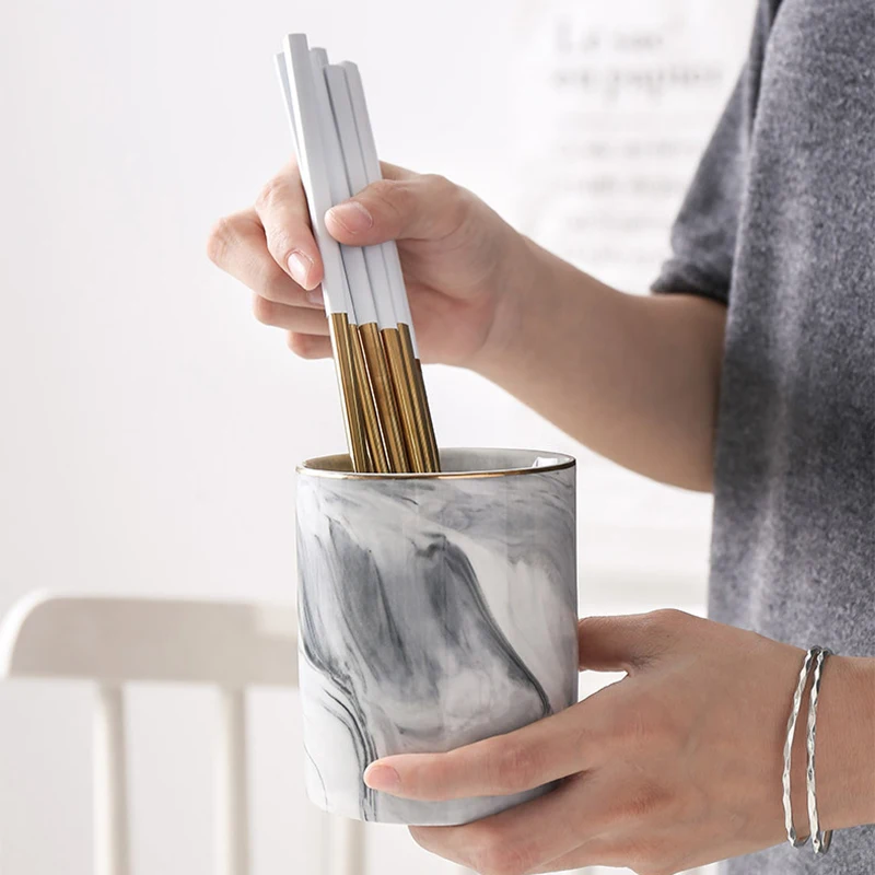 

1pc Ceramic Pen Holder Marble Texture Pencil Cup Pot Desk Organizer Makeup Brush Holder FPing