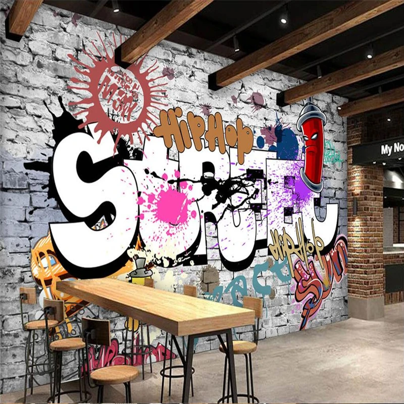 beibehang Custom Photo Wallpaper Mural Wall Sticker Omei Retro Street Graffiti Bar Restaurant Background Wall papel de parede high waisted sexy jeans women s retro aesthetic graffiti fashion casual loose jeans y2k street shoot wide legged straight pants