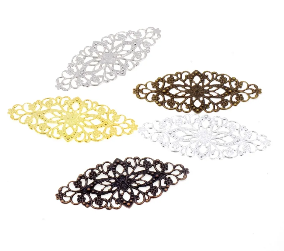 

Free shipping 10PCs 5Color Metal Filigree Flower Wraps Connectors Crafts Gift Decoration DIY Findings 8x3.5cm